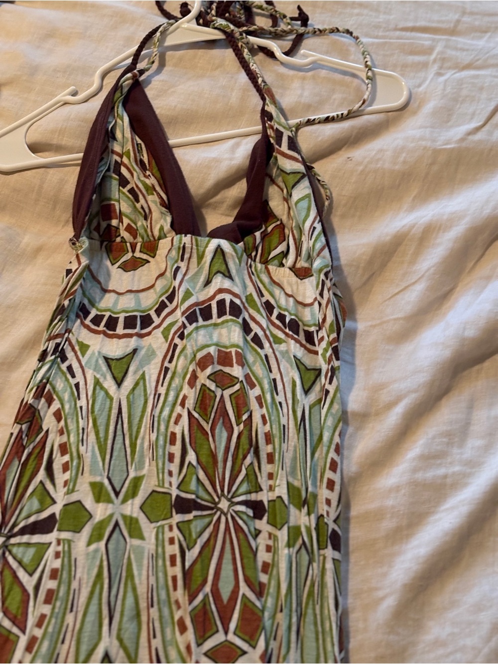 Patterned Halter Maxi Dress in Green and Brown